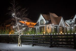 Side view of Christmas Lights display on home